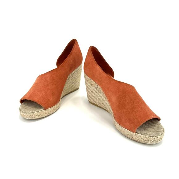 Vince Sonora Orange Suede Wedge Sandal Size 8 Espadrille Platform Open Toe Comfy - Picture 2 of 14